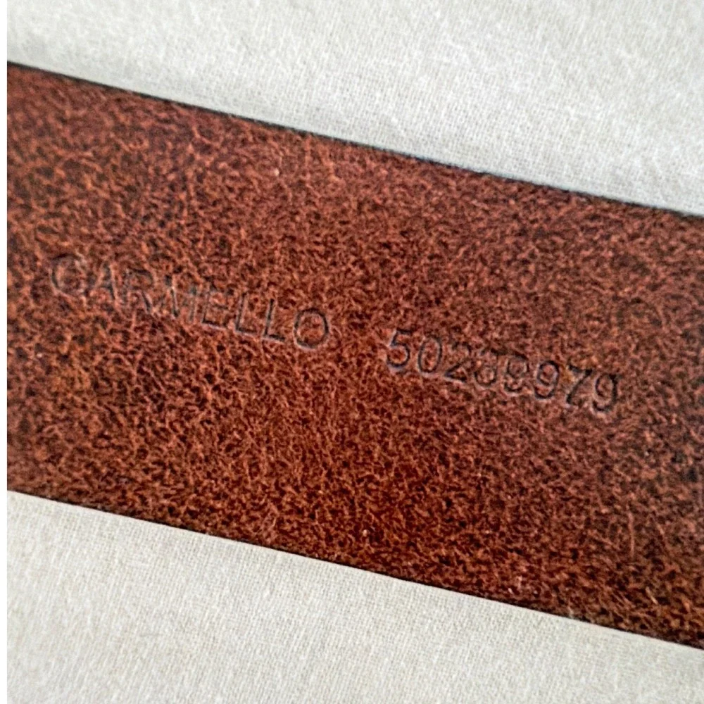 Hugo Boss Carmello Brown Leather Belt Mens 50289979 Handmade Tunisia Gunmetal